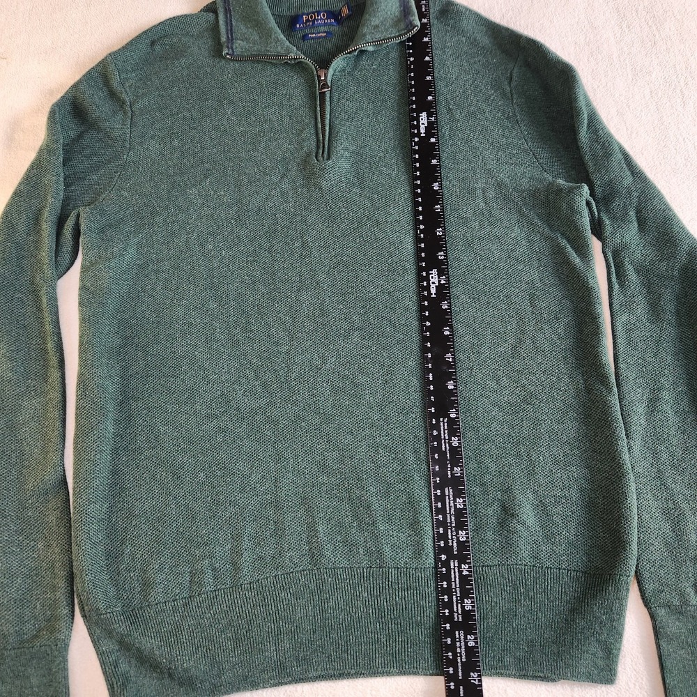 POLO RALPH LAUREN Quarter Zip Pullover Sweater Mens Medium Green Pima Cotton - Picture 7 of 7